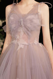 solvbao Purple Tulle Lace Long Prom Dresses, A-Line Evening Dress