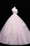 solvbao Lovely Pink Tull Applique Ball Gown Formal Dress, Pink Sweet 16 Dress