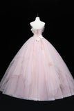 solvbao Lovely Pink Tull Applique Ball Gown Formal Dress, Pink Sweet 16 Dress