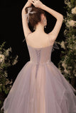 solvbao Purple Tulle Lace Long Prom Dresses, A-Line Evening Dress