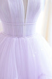 solvbao Purple Strapless Tulle Long Formal Gown, Purple A-Line Evening Dress