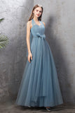 solvbao Blue Tulle Long Prom Dresses, Blue Tulle Bridesmaid Dresses