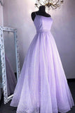 solvbao Cute Tulle Sequins Long Prom Dresses, A-Line Backless Evening Dresses