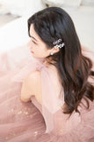 solvbao Pink Tulle Long A-Line Prom Dresses, Pink Evening Dresses