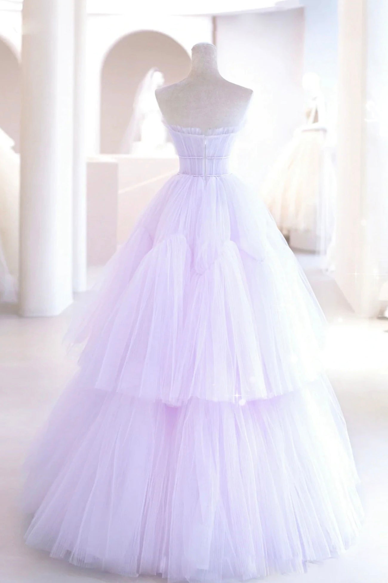 solvbao Purple Strapless Tulle Long Formal Gown, Purple A-Line Evening Dress