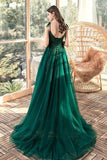 solvbao Green V-Neck Lace Long Prom Dresses, A-Line Evening Dresses