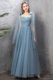 solvbao Blue Tulle Long Prom Dresses, Blue Tulle Bridesmaid Dresses