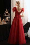 solvbao Burgundy Tulle Sequins Long Prom Dress, A-Line Evening Party Dress