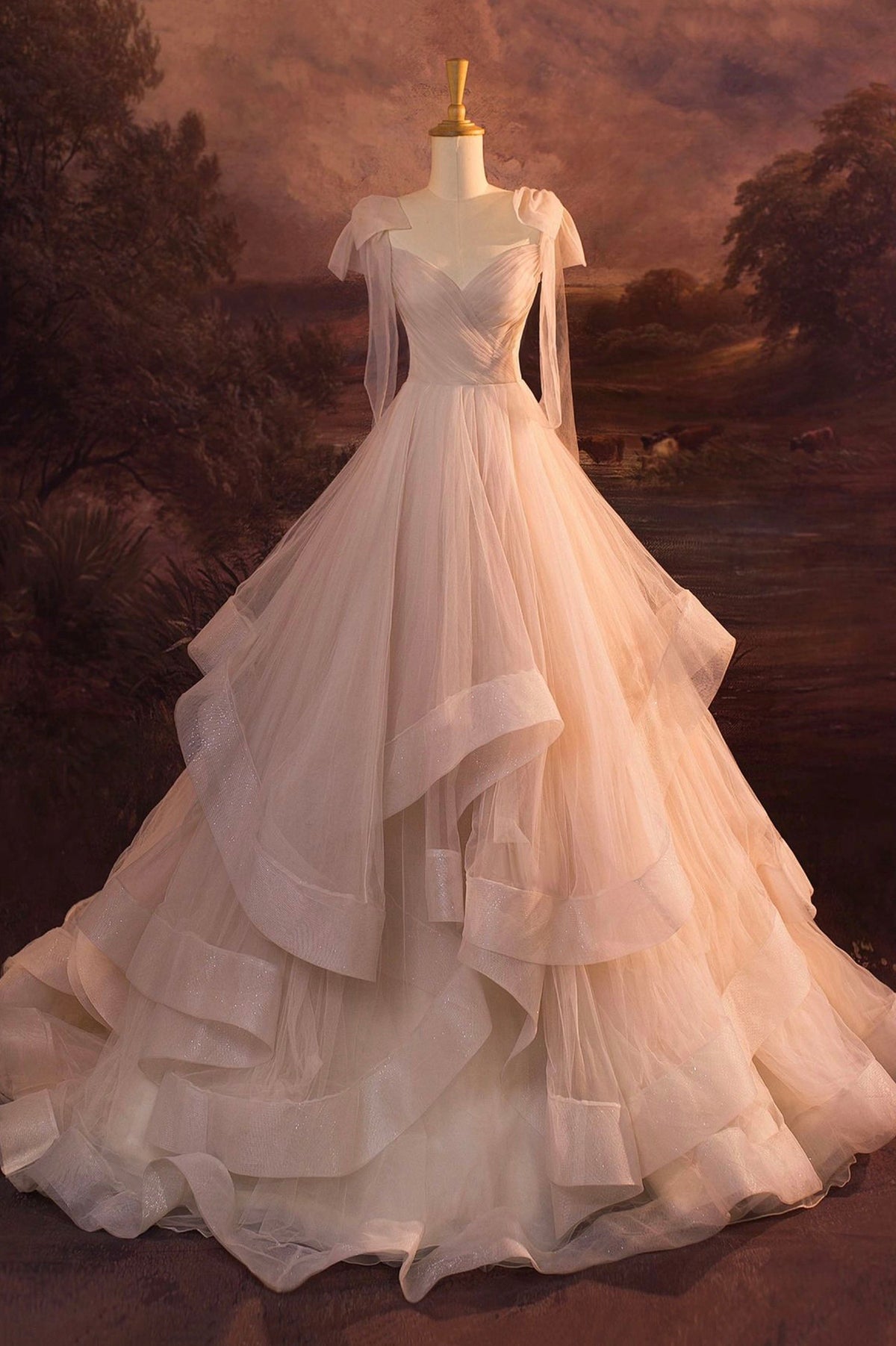 solvbao V-Neck Tulle Long Ball Gown, A-Line Formal Evening Gown