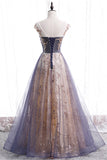 solvbao Cute Tulle Sequins Long Prom Dresses, A-Line Evening Dresses