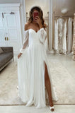 solvbao White Chiffon Long Sleeve Prom Dress, White Evening Party Dress