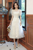 solvbao White Tulle Sequins Short Prom Dress, White A-Line Party Dress