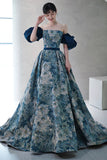 solvbao Blue Floral Long A-Line Prom Dress, Blue Evening Party Dress