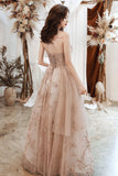 solvbao Lovely Strapless Tulle Sequined Long Prom Dresses, A-Line Evening Party Dresses