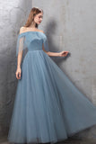 solvbao Blue Tulle Long Prom Dresses, Blue Tulle Bridesmaid Dresses