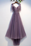 solvbao Purple Tulle Lace Long Prom Dresses, A-Line Evening Party Dresses