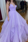 solvbao Purple V-Neck Tulle Long Prom Dresses, A-Line Backless Evening Dresses