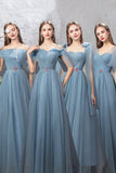 solvbao Blue Tulle Long Prom Dresses, Blue Tulle Bridesmaid Dresses