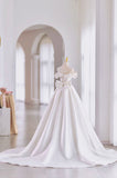 solvbao White Satin Long Ball Gown, A-Line Flower Wedding Gown with Bow