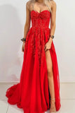 solvbao Red Strapless Tulle Lace Long Prom Dress, Red A-Line Evening Dress