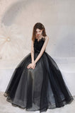 solvbao Black Long A-Line Tulle Prom Dress, Lovely Black Evening Dress