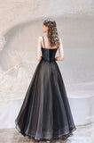 solvbao Black Long A-Line Tulle Prom Dress, Lovely Black Evening Dress