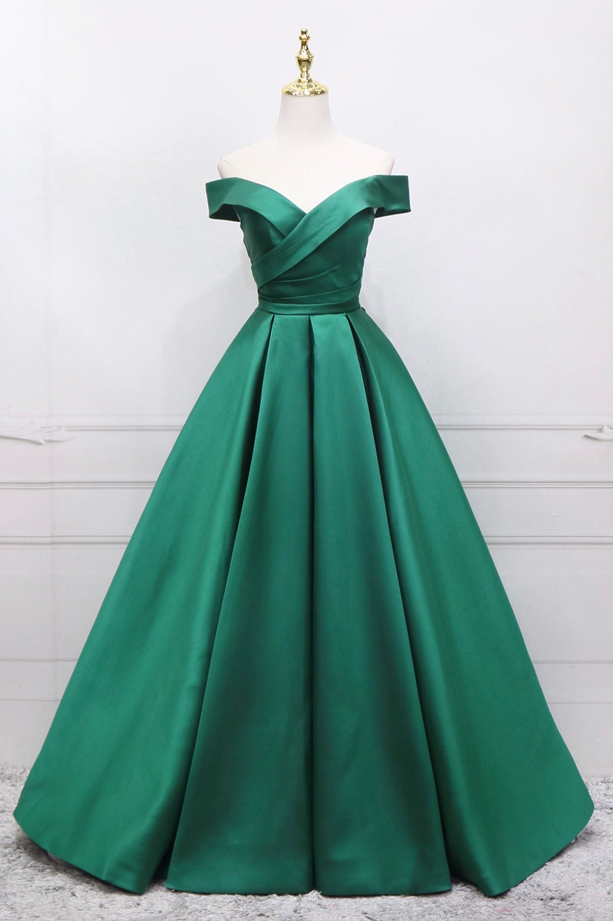 solvbao Green Satin Long Prom Dress, Off the Shoulder Evening Party Dress