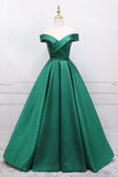 solvbao Green Satin Long Prom Dress, Off the Shoulder Evening Party Dress