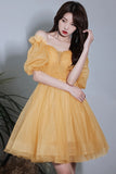 solvbao Yellow Tulle Short A-Line Prom Dress, Yellow Party Dress