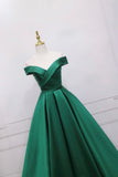 solvbao Green Satin Long Prom Dress, Off the Shoulder Evening Party Dress