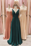 solvbao Simple V-Neck Long Prom Dresses, A-Line Evening Party Dresses