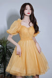 solvbao Yellow Tulle Short A-Line Prom Dress, Yellow Party Dress