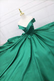 solvbao Green Satin Long Prom Dress, Off the Shoulder Evening Party Dress