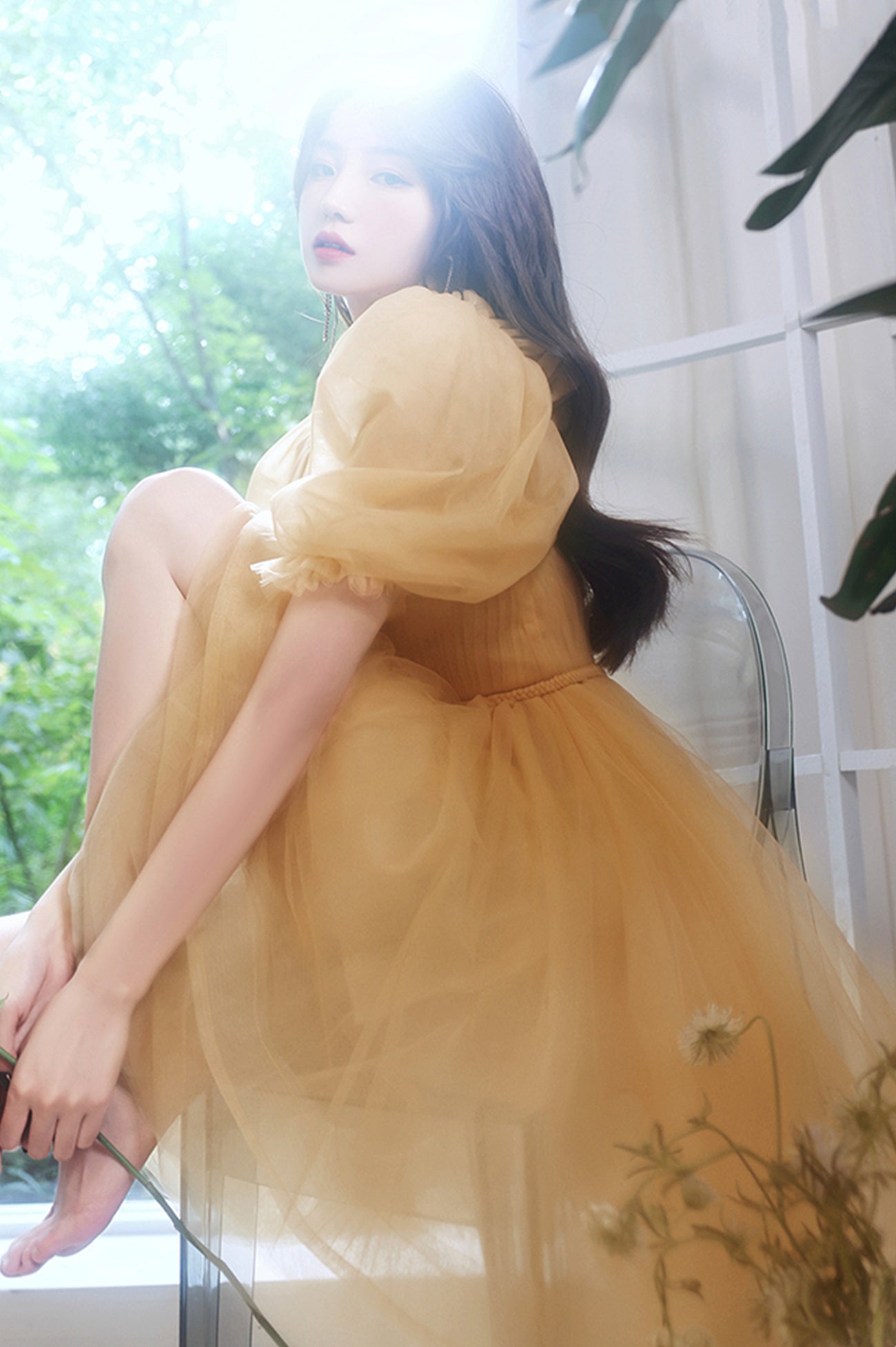 solvbao Yellow Tulle Short A-Line Prom Dress, Yellow Party Dress