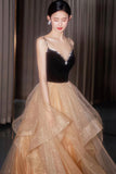 solvbao Stylish Velvet Tulle Long Prom Dress, A-Line Evening Dress