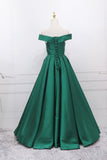 solvbao Green Satin Long Prom Dress, Off the Shoulder Evening Party Dress