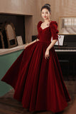 solvbao Burgundy Velvet Long Prom Dresses, A-Line Evening Dresses