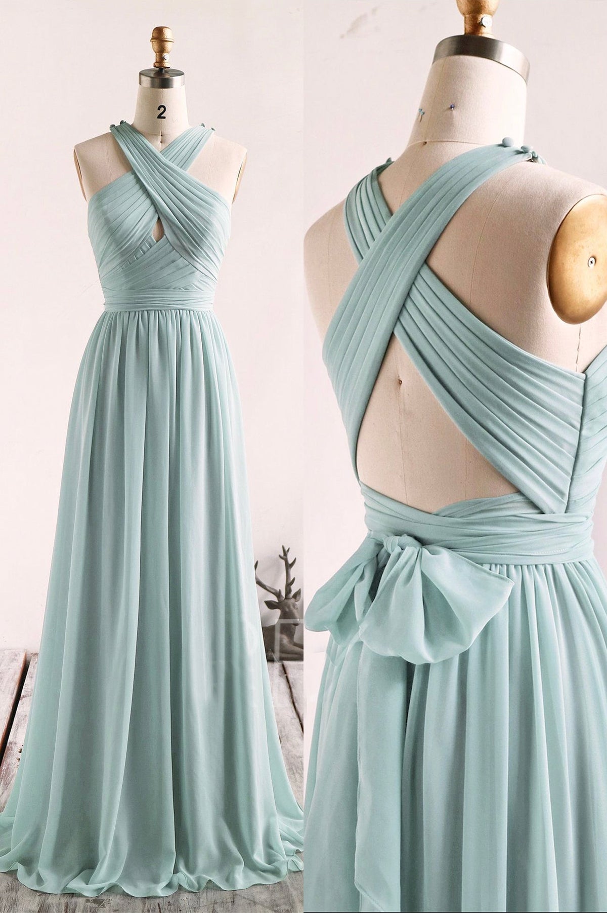 solvbao Simple Chiffon Long Prom Dress, Blue A-Line Evening Party Dress