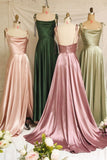 solvbao Simple Satin Long Prom Dresses, A-Line Evening Party Dresses