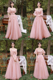 solvbao Pink Tulle Long Prom Dresses, Pink A-Line Tulle Party Dresses