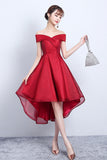 solvbao Red V-Neck Tulle High Low Prom Dress, Off the Shoulder Party Dress