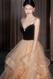 solvbao Stylish Velvet Tulle Long Prom Dress, A-Line Evening Dress