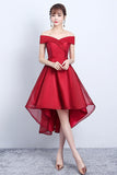 solvbao Red V-Neck Tulle High Low Prom Dress, Off the Shoulder Party Dress