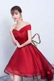 solvbao Red V-Neck Tulle High Low Prom Dress, Off the Shoulder Party Dress