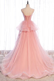 solvbao Pink Tulle Long Prom Dresses, A-Line Evening Dresses