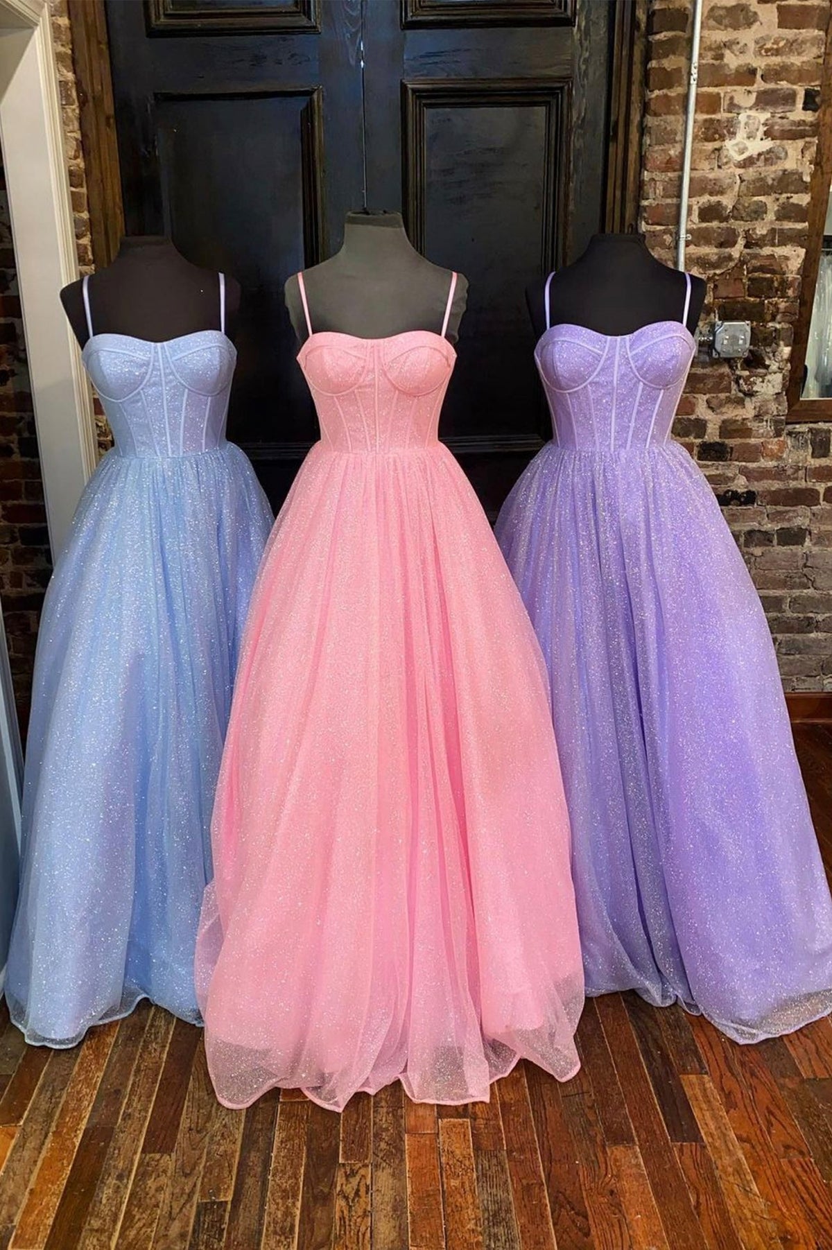 solvbao Lovely Tulle Spaghetti Strap Long Prom Dresses, A-Line Evening Dresses