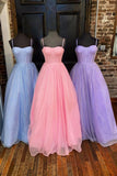 solvbao Lovely Tulle Spaghetti Strap Long Prom Dresses, A-Line Evening Dresses