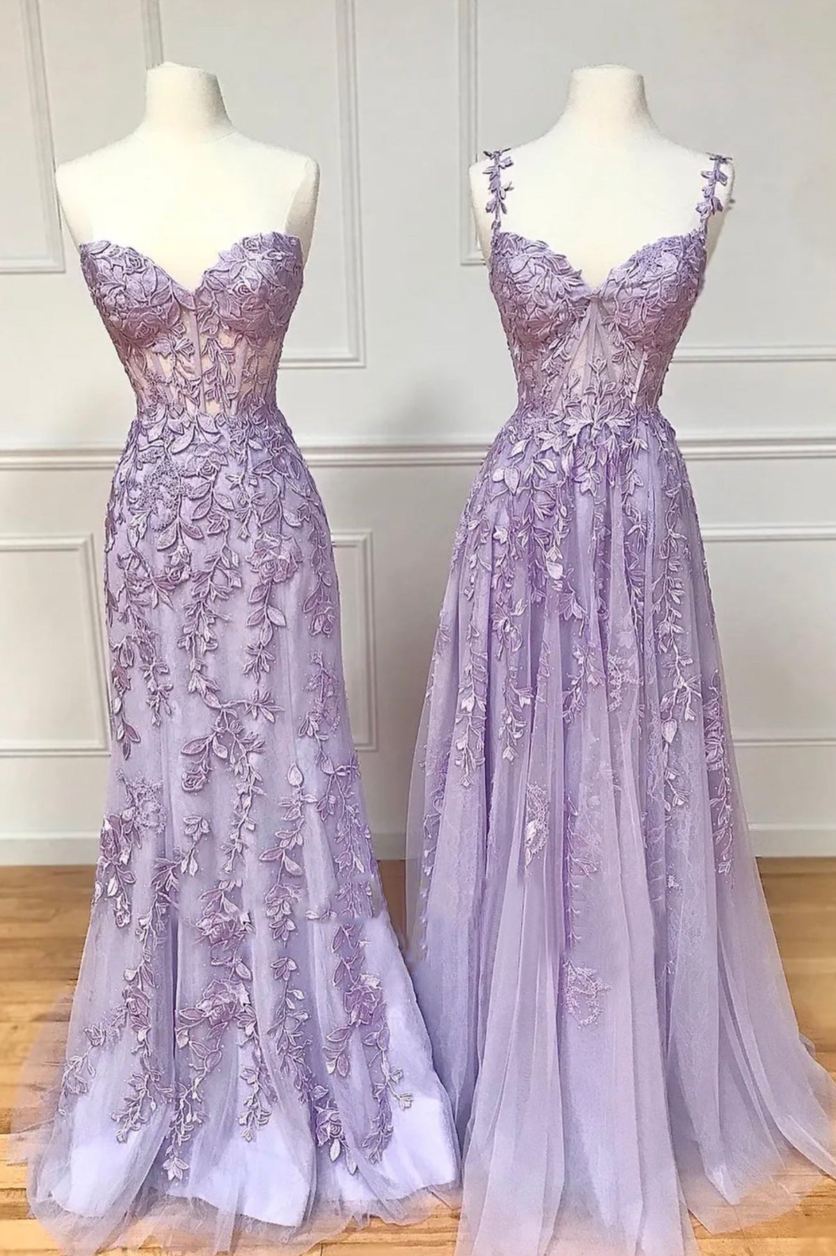 solvbao Purple Tulle Lace Long Prom Dresses, Purple Evening Party Dresses