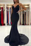 solvbao Black V-Neck Long Mermaid Prom Dress, Black Backless Evening Dress