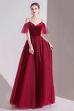 solvbao Burgundy Velvet Tulle Long A-Line Prom Dresses, Simple Evening Dresses